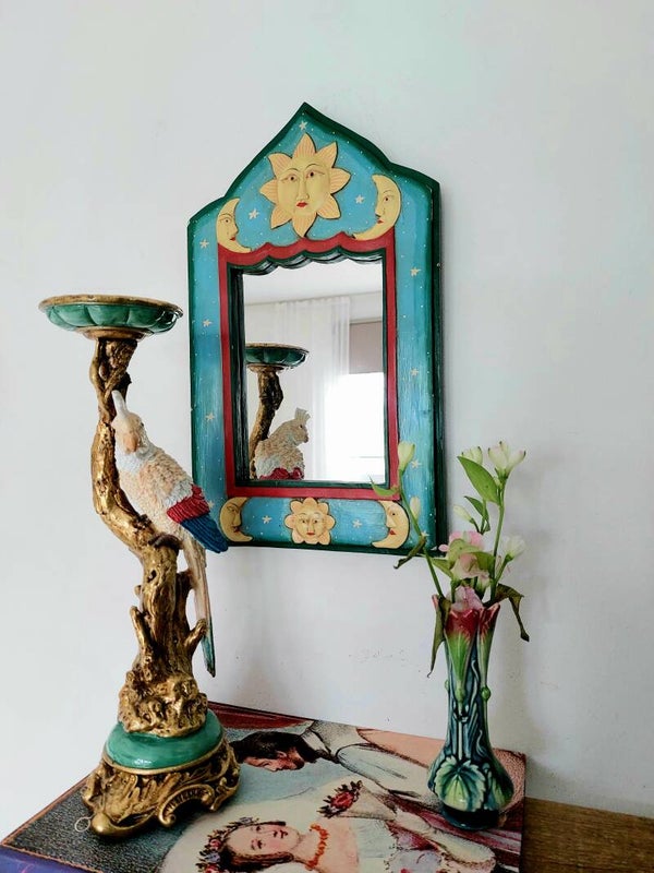 Houten spiegel zon&maan