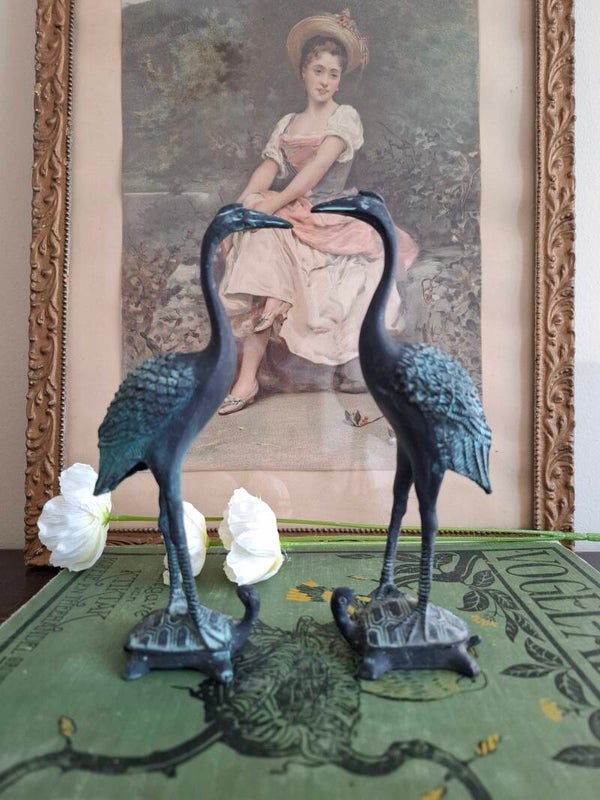 Kraanvogels gepatineerd brons