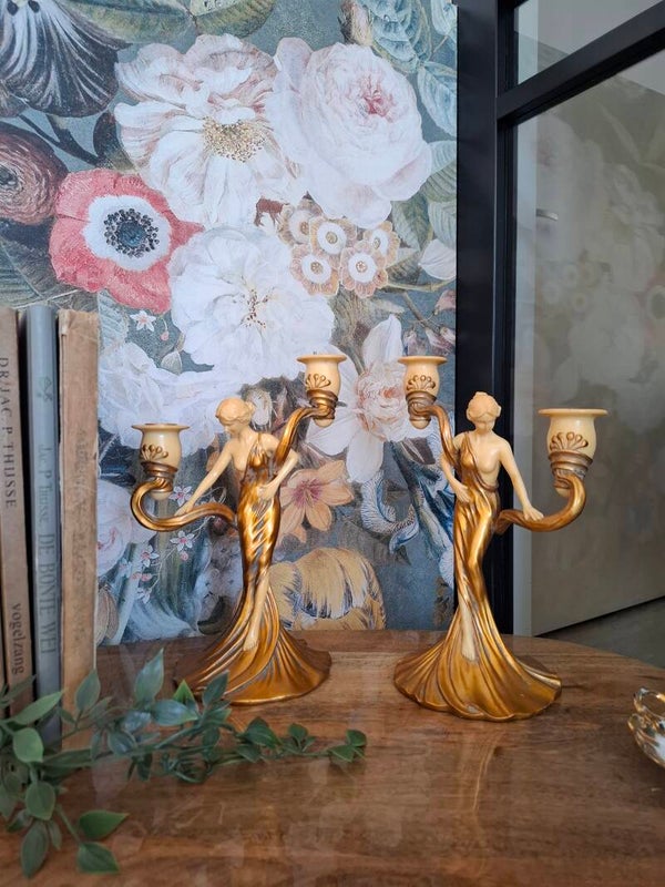Art nouveau kandelaars dame