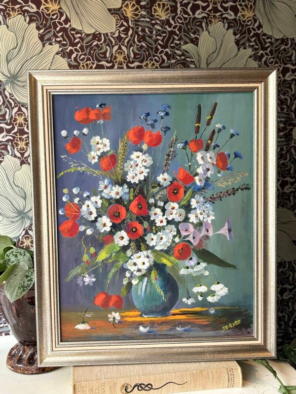 Schilderij met klaprozen en margrieten