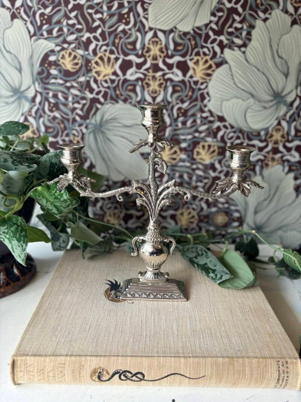 Zilverkleurige kandelaar bloemen