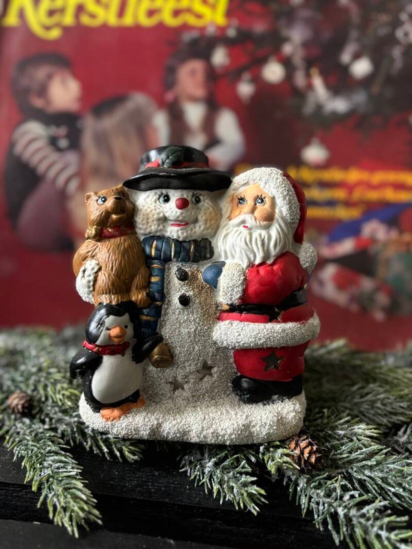Waxinelichthouder kerstman & sneeuwpop