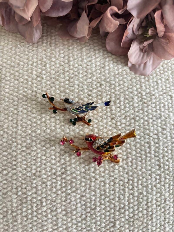 Broches vogels op tak