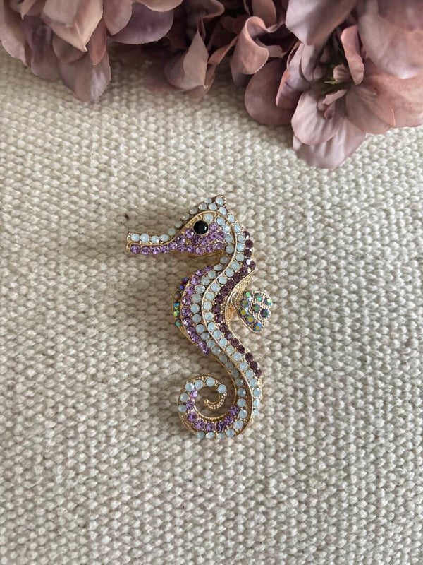 Broche zeepaardje paars