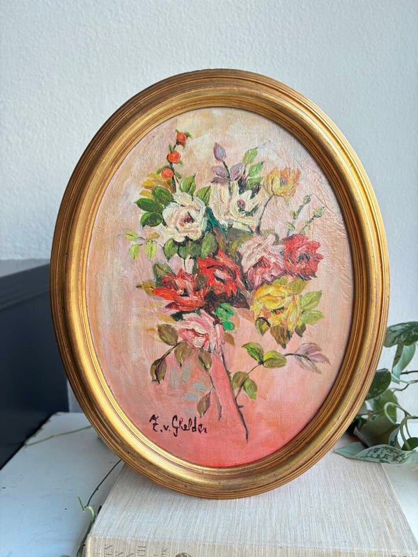 Ovaal bloemenschilderij