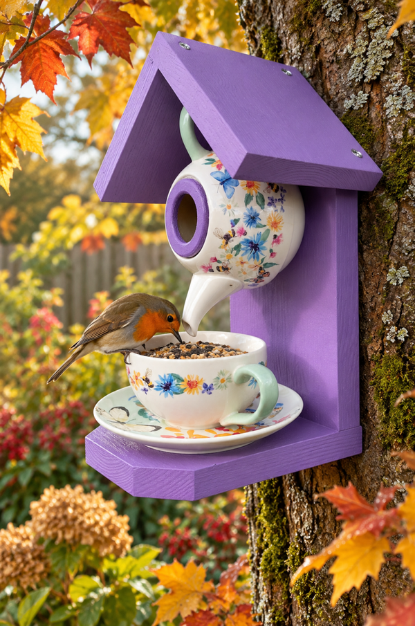 Bees and butterflies teapot set garden feature bird feeder