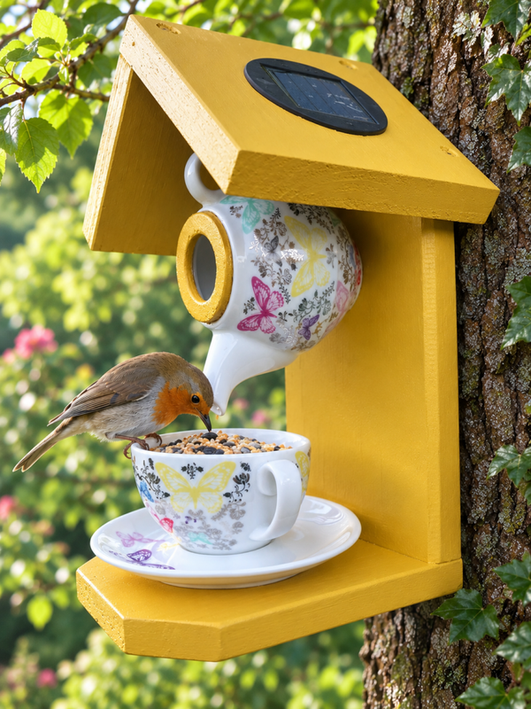 Paperchase butterflies teapot set garden feature bird feeder with SOLAR light