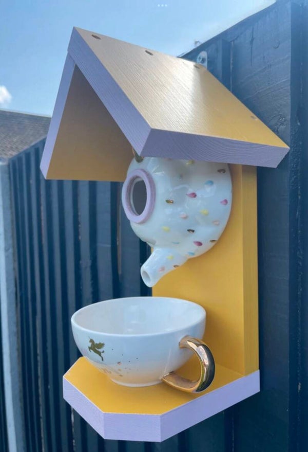 Cloud teapot set garden feature bird feeder , yellow