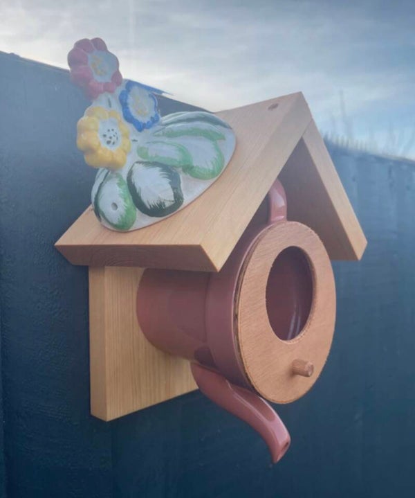 Flower pot teapot bird house garden feature