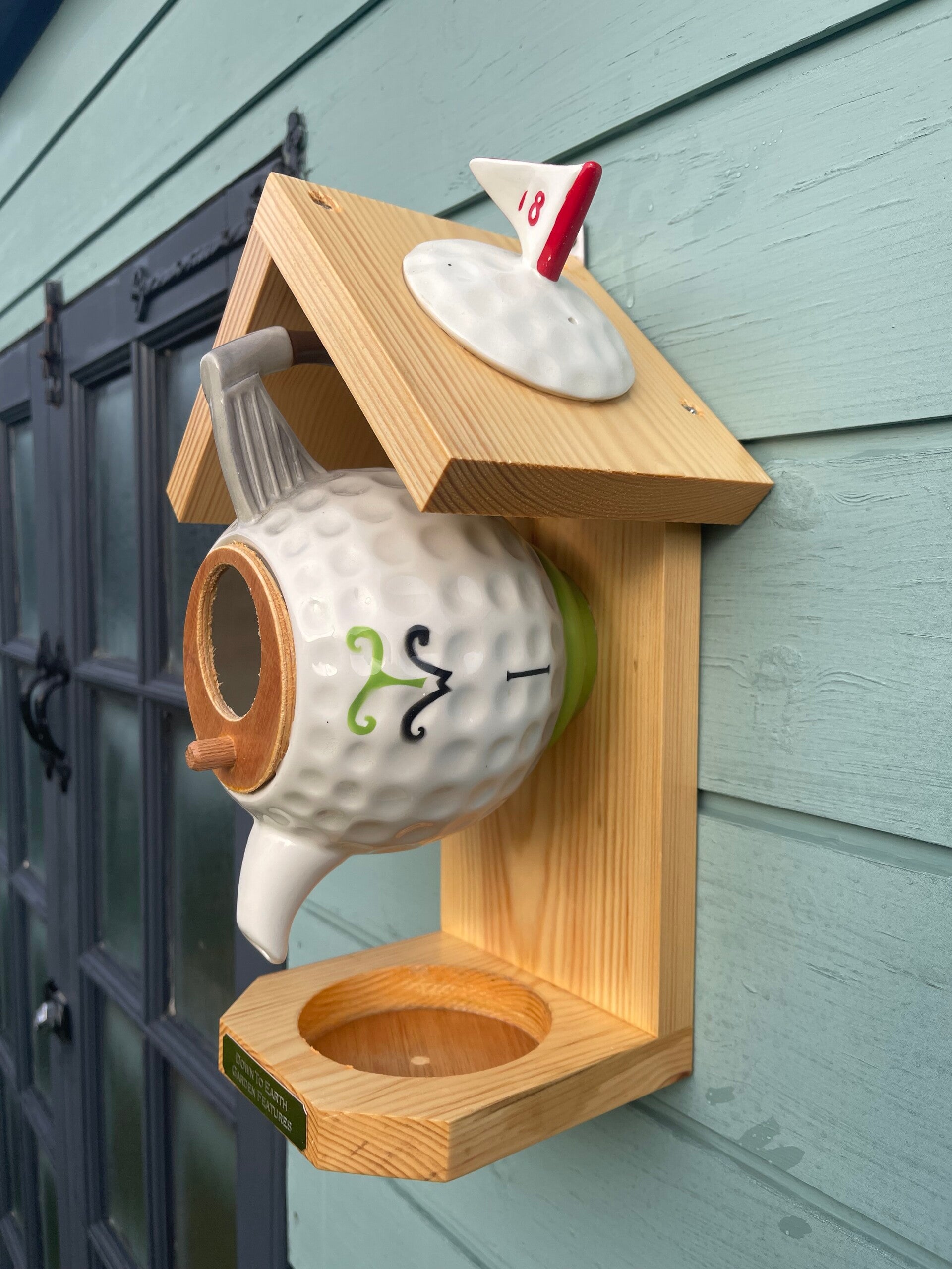 Golf themed teapot bird house / bird feeder