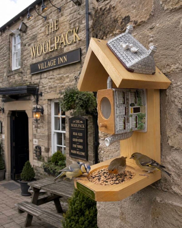 Emmerdale’s wool pack pub teapot garden feature bird feeder