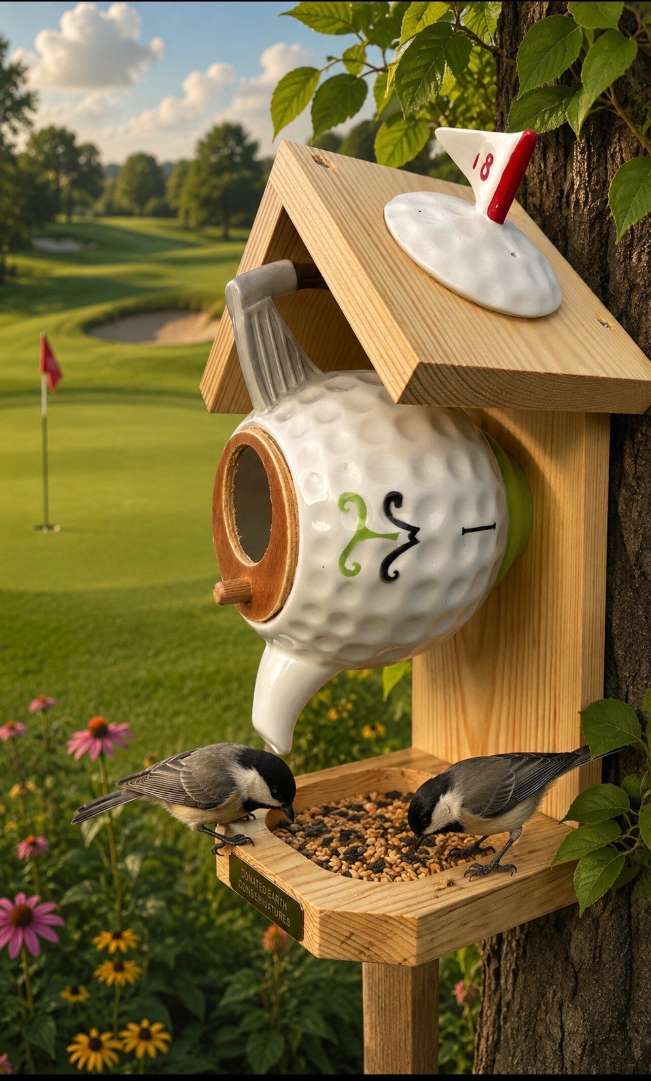 Golf themed teapot bird house / bird feeder