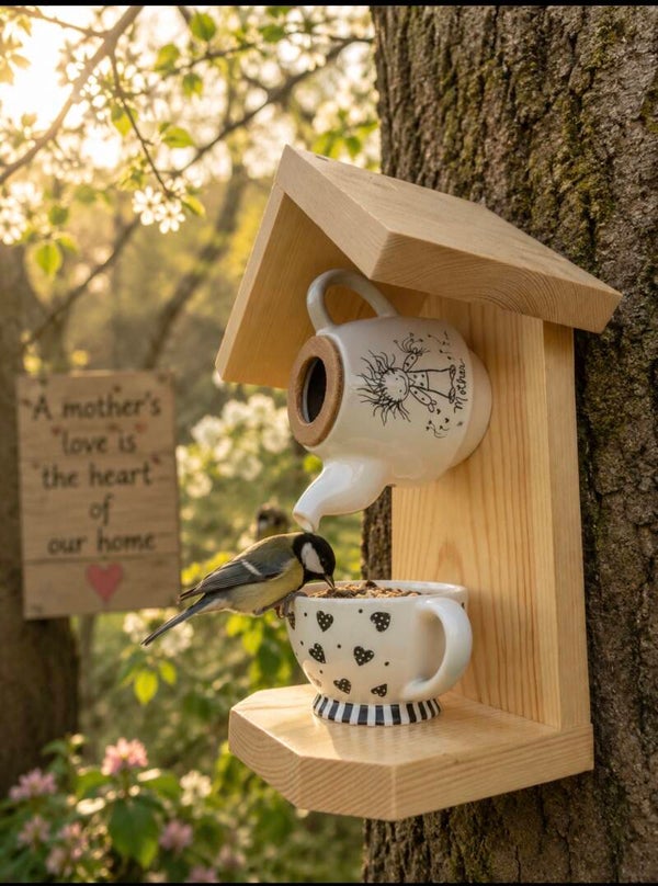 Mother teapot set garden feature bird feeder