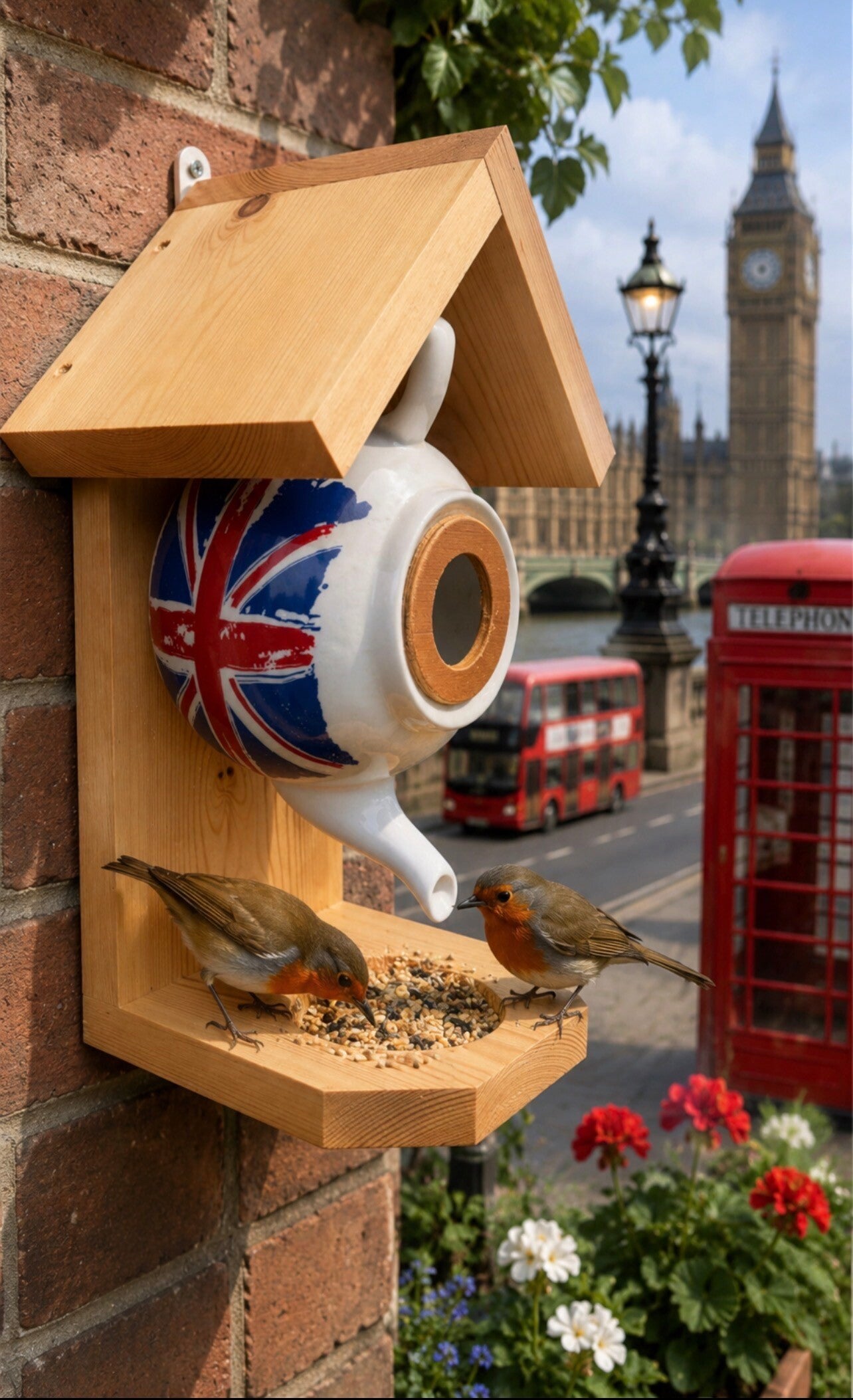 Union Jack themed garden feature bird house / bird feeder