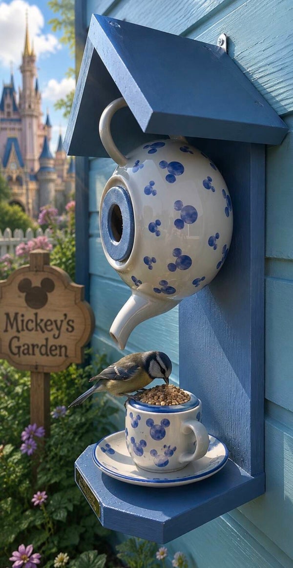 Mickey Mouse themed teapot set garden feature bird feeder