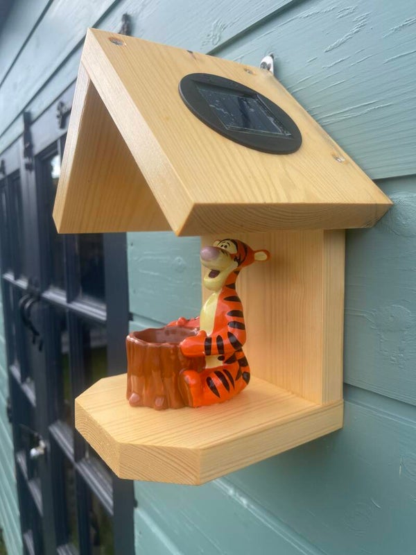 Tigger ceramic egg cup garden feature bird feeder with SOLAR light