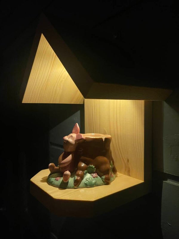Piglet ceramic egg cup garden feature bird feeder with SOLAR light