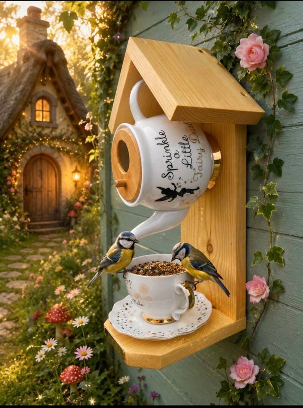 Tinkerbell teapot set garden feature bird feeder