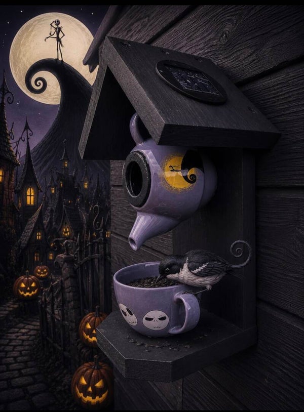 The Night Before Christmas teapot set garden feature bird feeder with SOLAR light