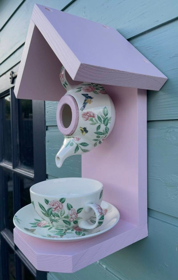 Floral and birds teapot set garden feature bird feeder