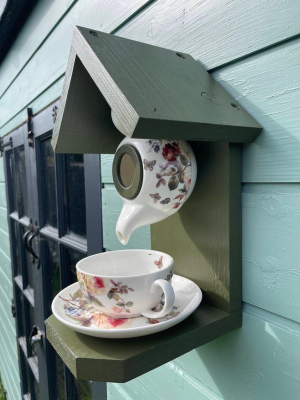 Butterflies themed teapot set garden feature bird feeder