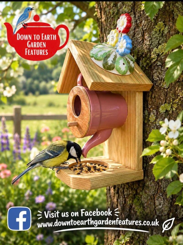 Plant pot teapot garden feature bird feeder