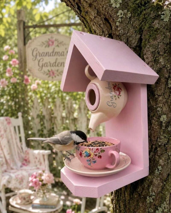Nan themed teapot set garden feature bird feeder