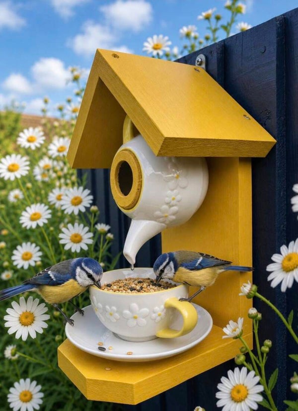 Daisies teapot set garden feature bird feeder
