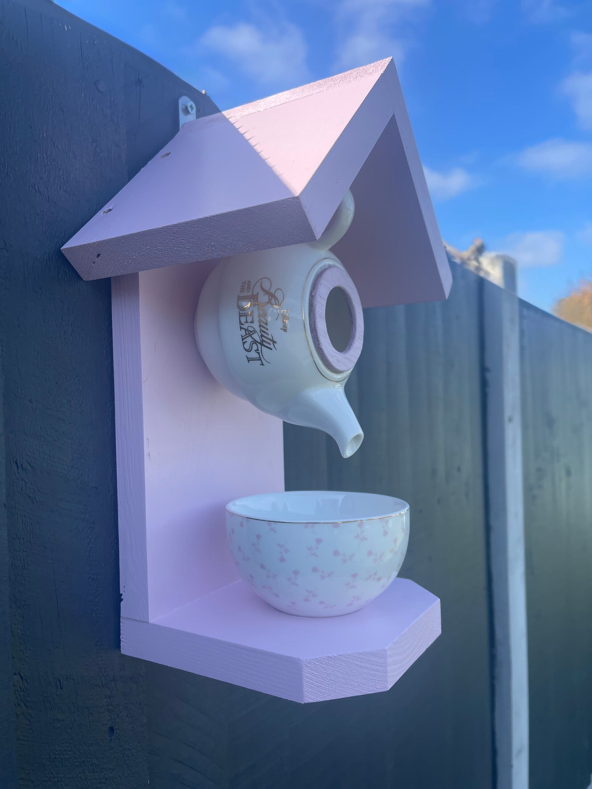 Beauty and the beast teapot set garden feature bird feeder