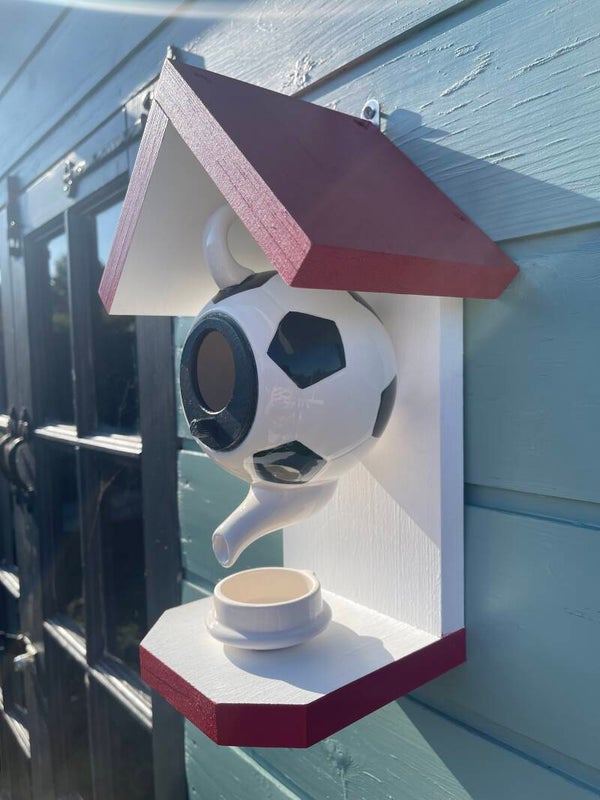 Football teapot garden feature bird feeder / bird house