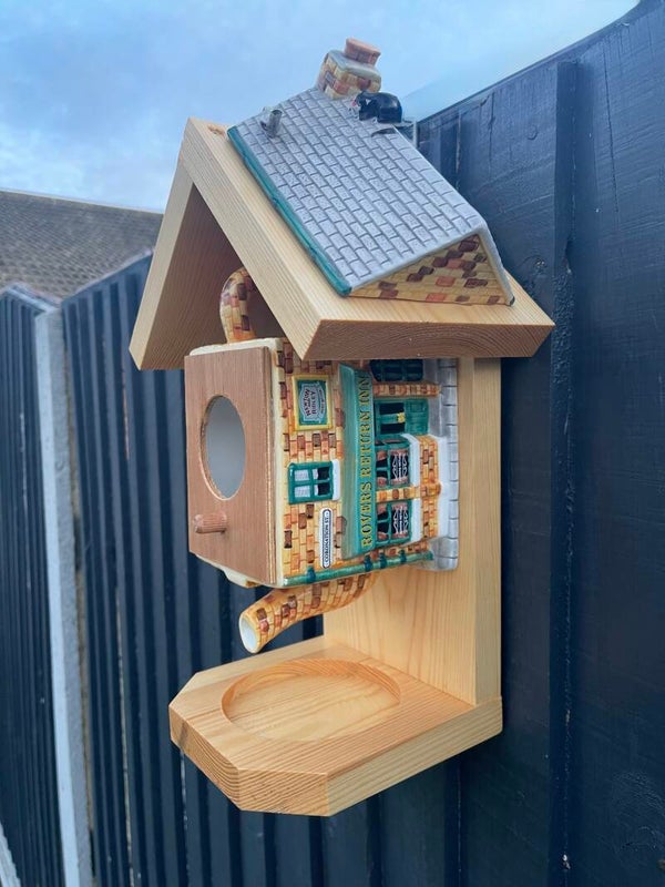 Coronation Streets Rovers Return Inn pub teapot garden feature bird house / bird feeder