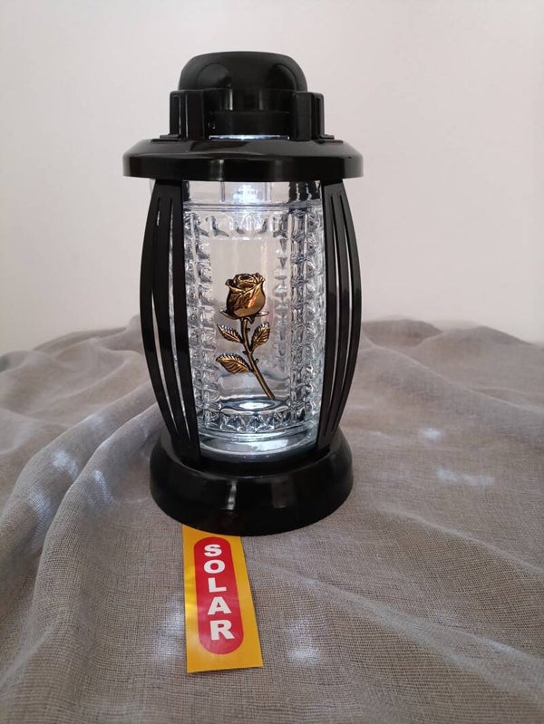 znicz solarny z róża 24cm