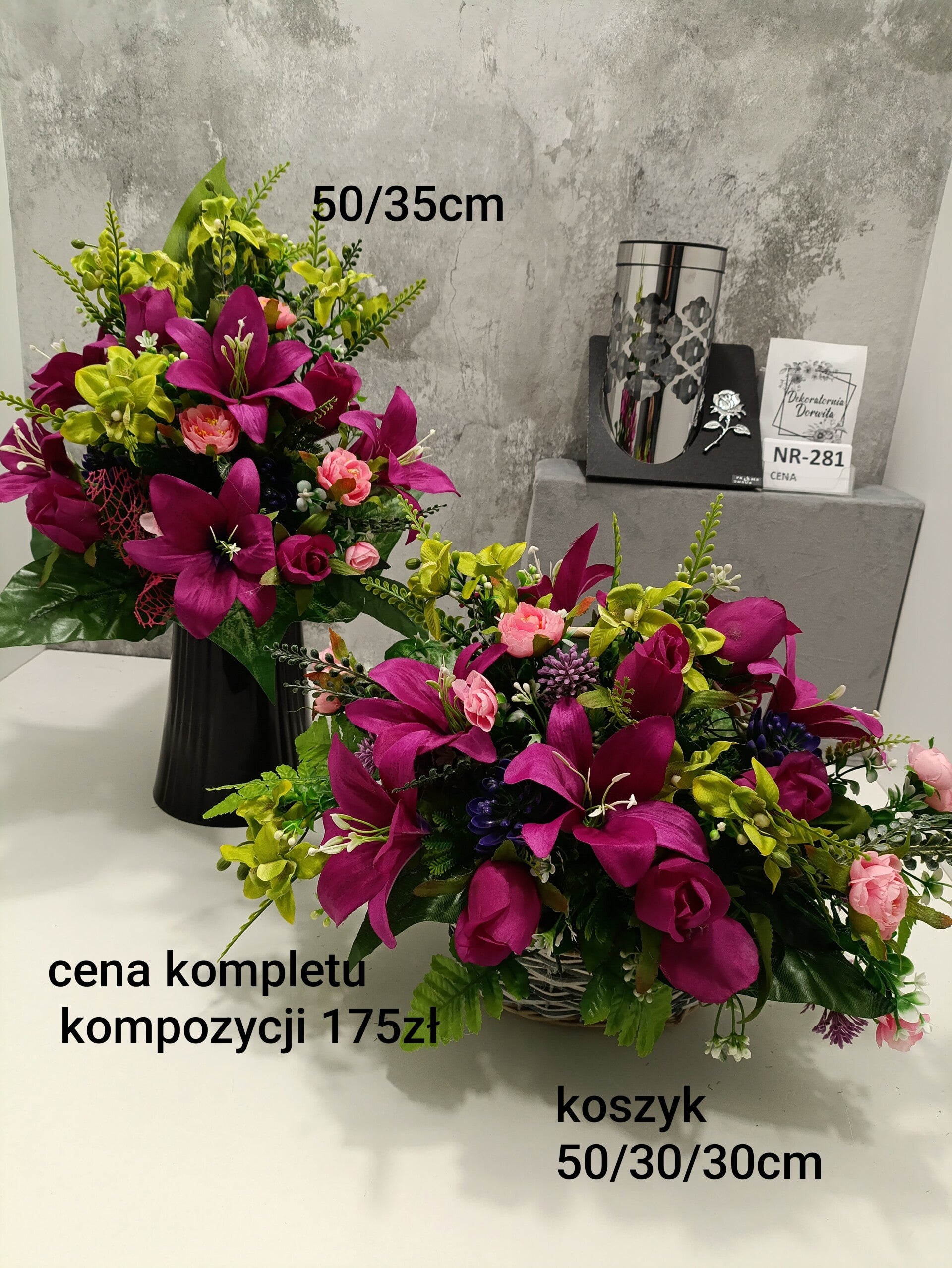 Komplet nagrobny nr 281 koszyczek z kwiatami rozmiar M