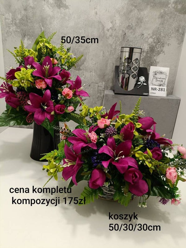 Komplet nagrobny nr 281 koszyczek z kwiatami rozmiar M