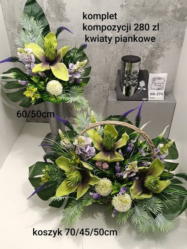 Komplet nagrobny nr 274 duży kosz kwiaty piankowe