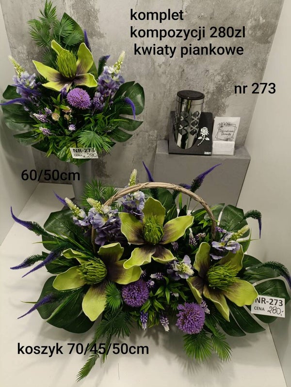 Komplet nagrobny nr 273 duży kosz kwiaty piankowe
