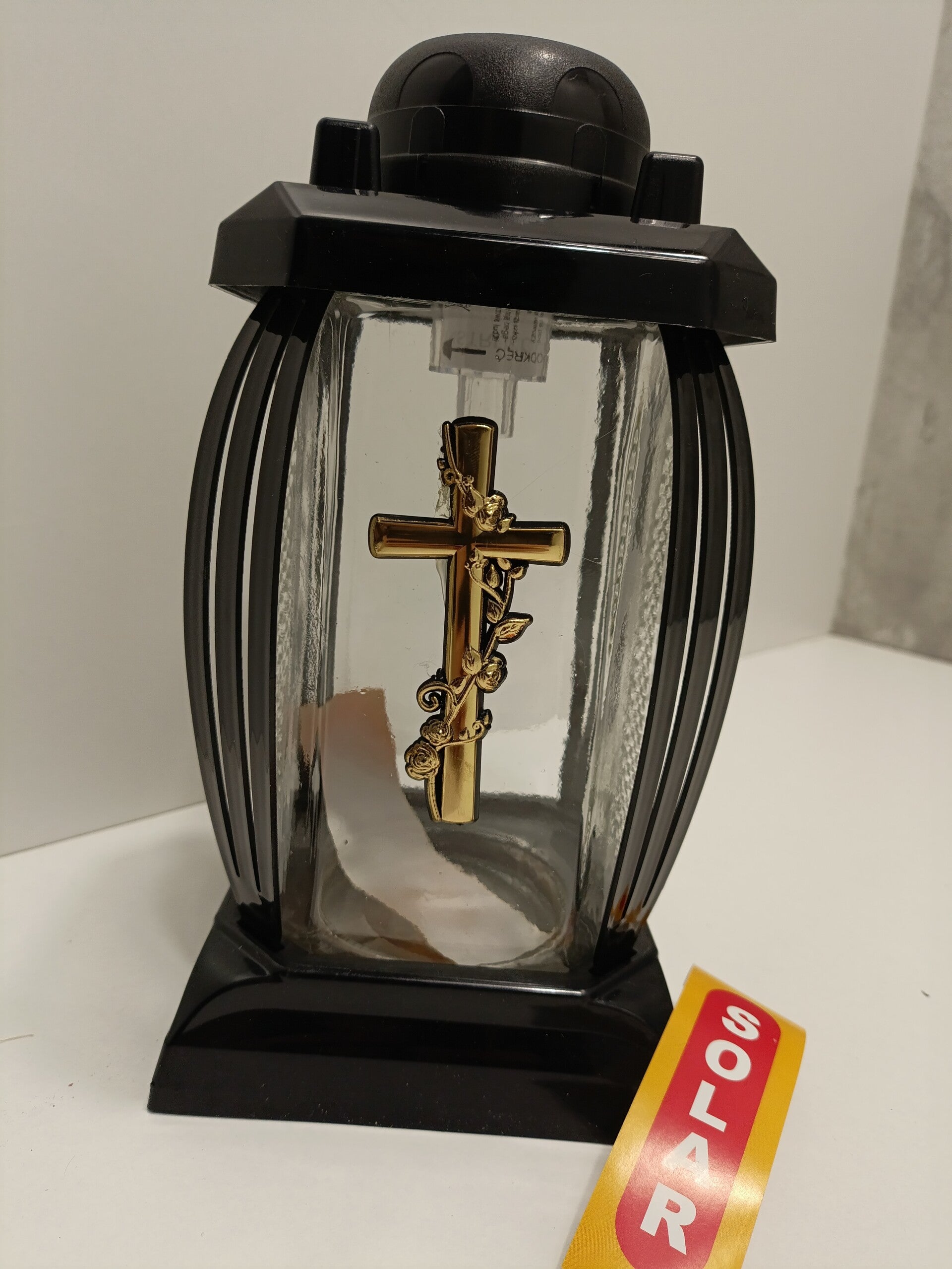 znicz solarny złoty krzyż 24cm