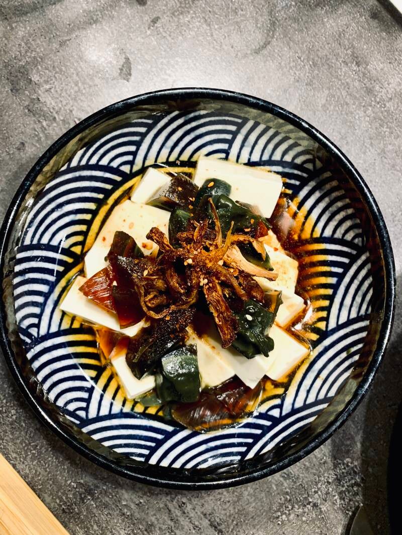 Thousand years egg with tofu salad. 