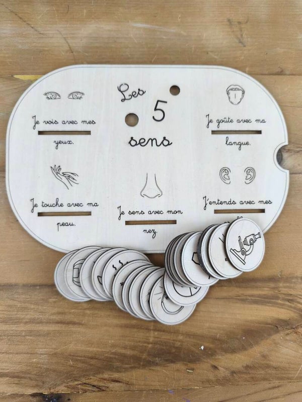 VF Lot Les 5 sens affiche A4 + planche trofast + jetons