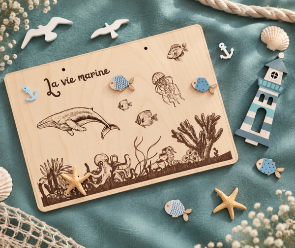 Vie marine - affiche bois