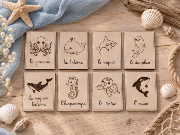Animaux marins enfantins - nomenclatures bois