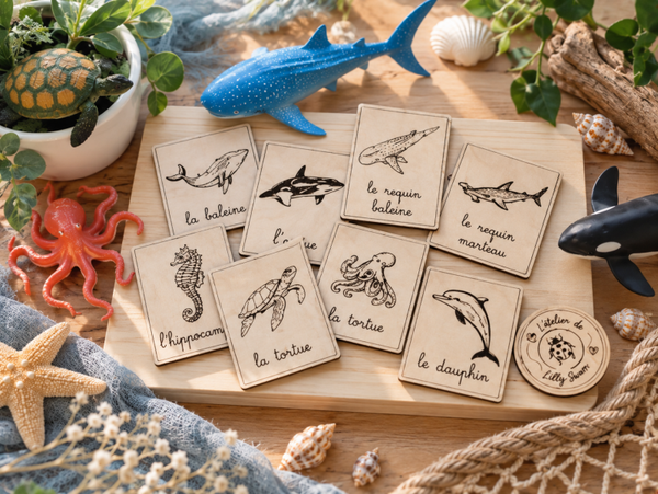 Animaux marins réalistes - nomenclatures bois