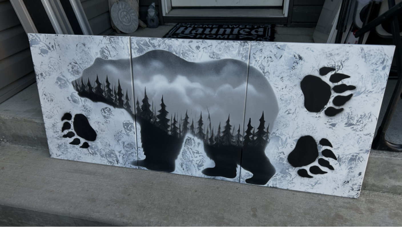 4 foot multi canvas BEAR silhouette B&W