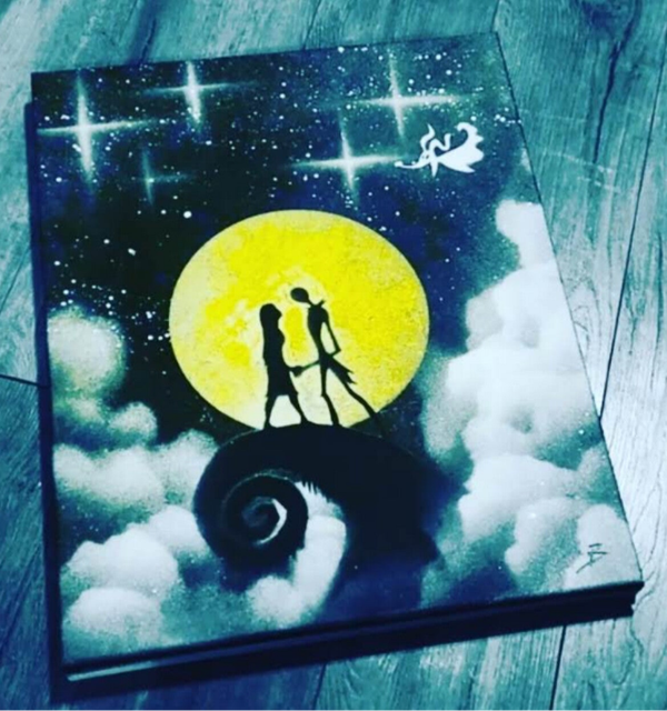Jack and Sally inspired silhouette art