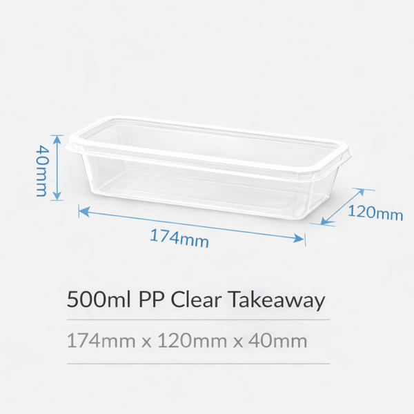 500ml PP Rectangle Takeaway Container & Lids