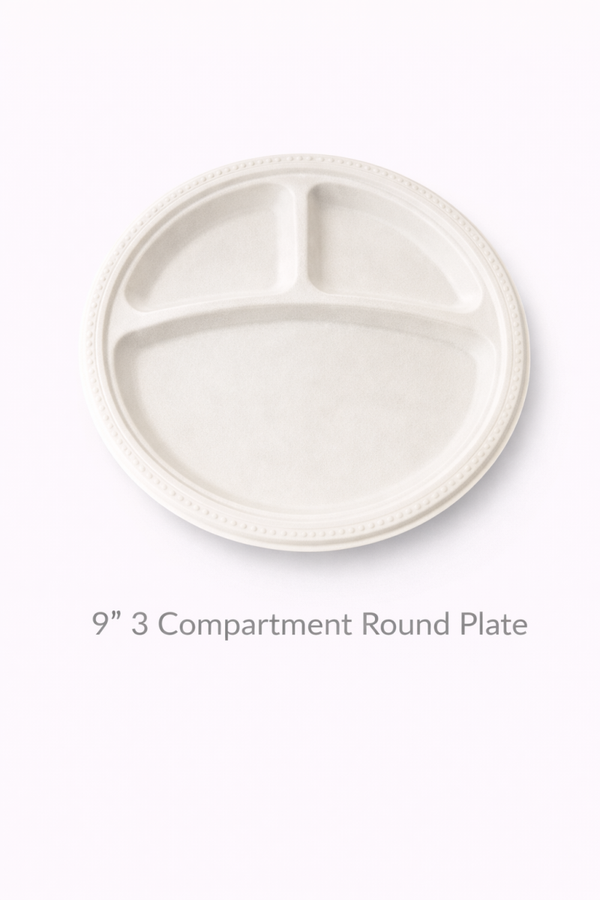 9” 3 Compartment Round Plate