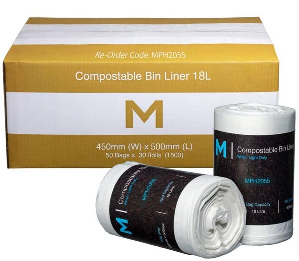 POR Compostable Bin Liner 18L - White, 450mm x 500mm