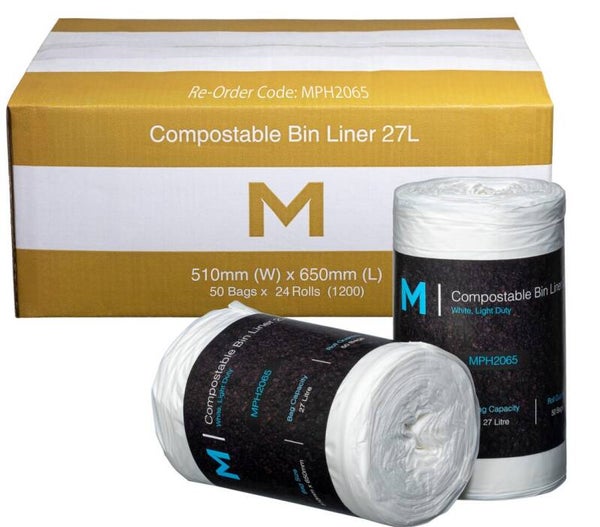 POR Compostable Bin Liner 27L - White, 510mm x 650mm