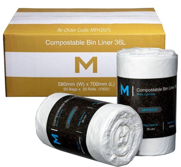 POR Compostable Bin Liner 36L - White, 580mm x 700mm