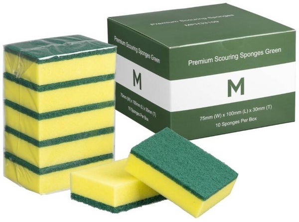 Premium Scouring Sponges - Yellow/Green, 75mm x 100mm x 30mm